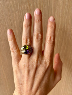Bulgari Doppio Baccellato Peridot & Amethyst Gold Ring - Castafiore