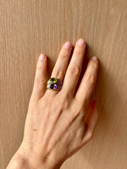 Bulgari Doppio Baccellato Peridot & Amethyst Gold Ring - Castafiore