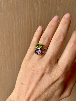 Bulgari Doppio Baccellato Peridot & Amethyst Gold Ring - Castafiore