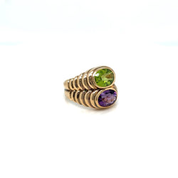 Bulgari Doppio Baccellato Peridot & Amethyst Gold Ring - Castafiore