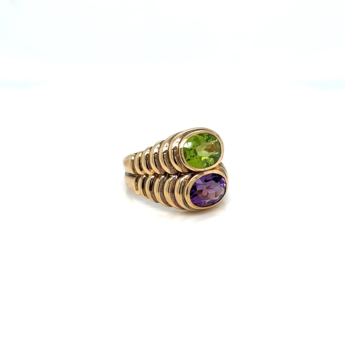 Bulgari Doppio Baccellato Peridot & Amethyst Gold Ring - Castafiore