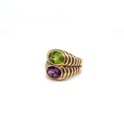Bulgari Doppio Baccellato Peridot & Amethyst Gold Ring - Castafiore