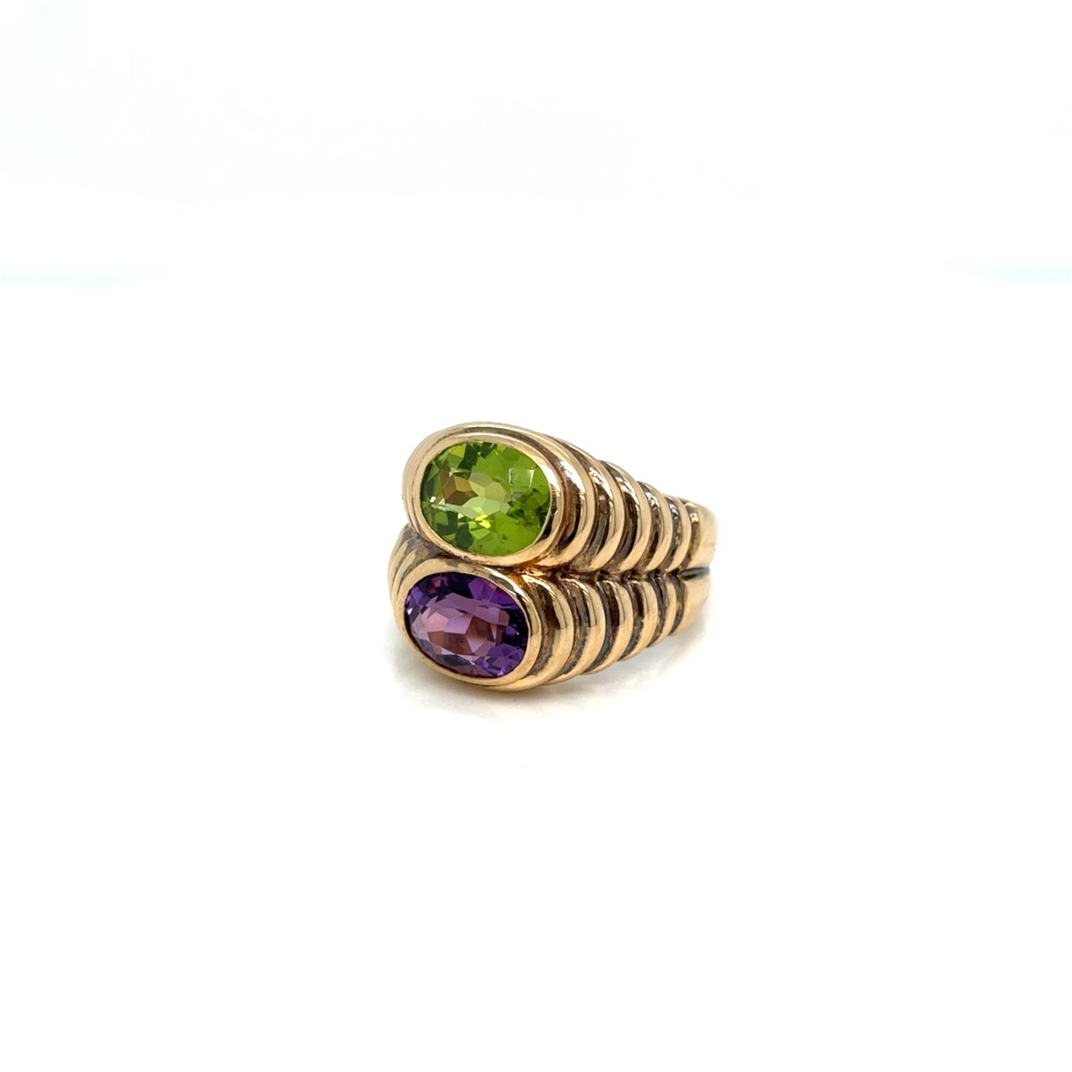 Bulgari Doppio Baccellato Peridot & Amethyst Gold Ring - Castafiore