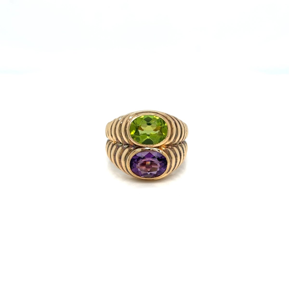 Bulgari Doppio Baccellato Peridot & Amethyst Gold Ring - Castafiore