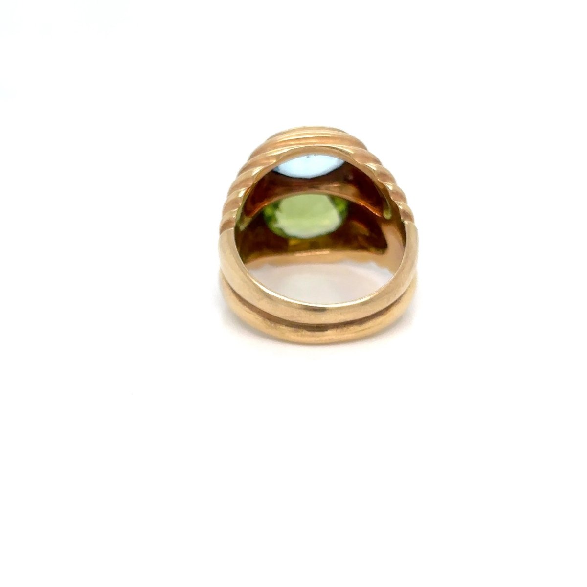 Bulgari Doppio Baccellato Ring in 18k Yellow Gold with Blue Topaz & Peridot, Circa 1980 - Castafiore