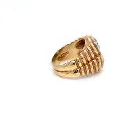 Bulgari Doppio Baccellato Ring in 18k Yellow Gold with Blue Topaz & Peridot, Circa 1980 - Castafiore