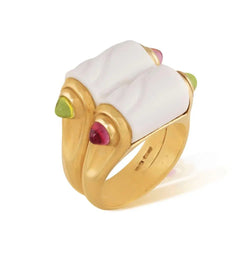 Bulgari Doppio Chandra Porcelain Tourmaline Peridot Gold Ring - Castafiore