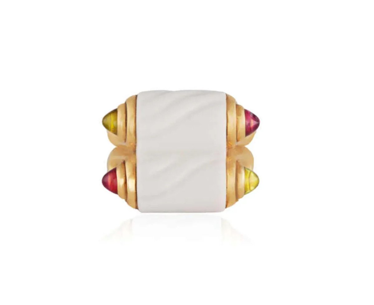 Bulgari Doppio Chandra Porcelain Tourmaline Peridot Gold Ring - Castafiore