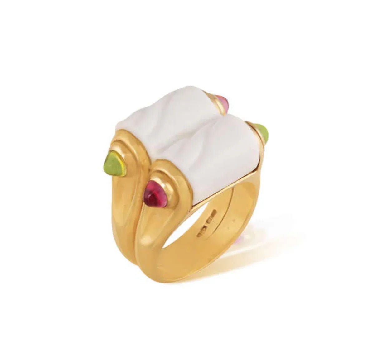 Bulgari Doppio Chandra Porcelain Tourmaline Peridot Gold Ring - Castafiore