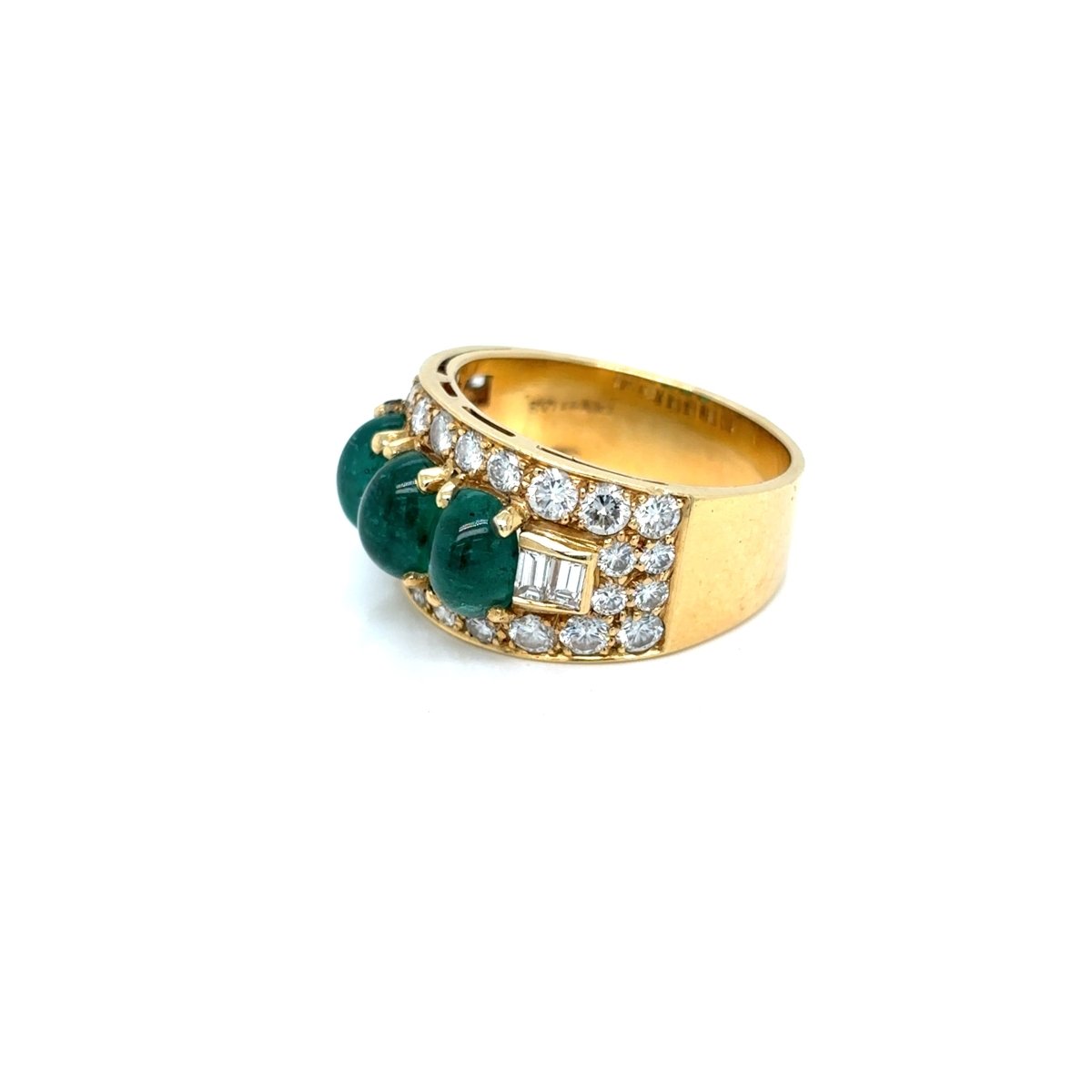 Bulgari Emerald Diamond Trombino Gold ring, CA. 1970s - Castafiore