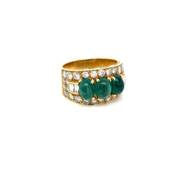 Bulgari Emerald Diamond Trombino Gold ring, CA. 1970s - Castafiore