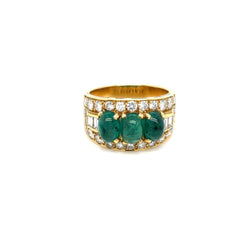 Bulgari Emerald Diamond Trombino Gold ring, CA. 1970s - Castafiore