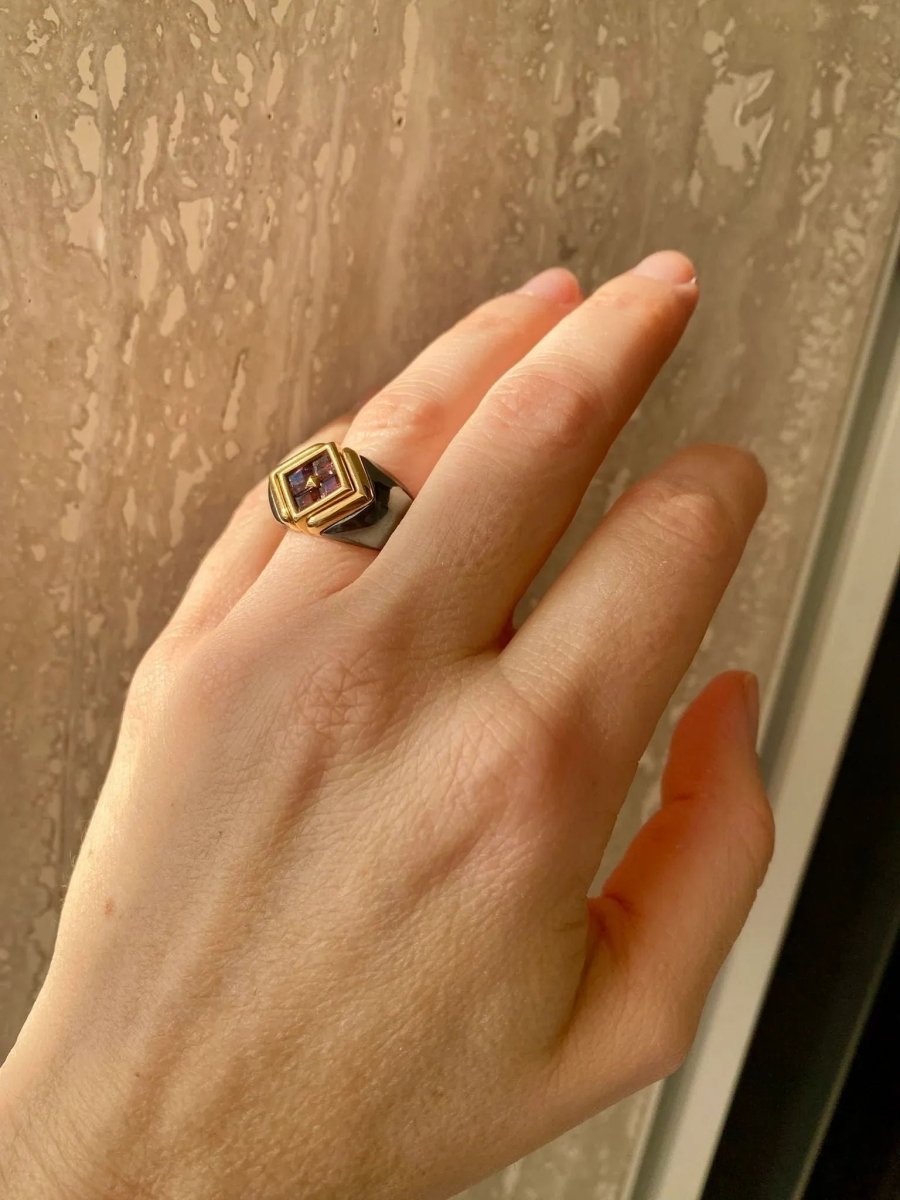 Bulgari Hematite & Tourmaline Gold Ring - Castafiore