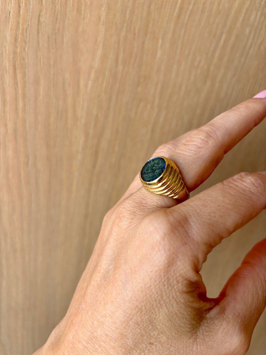 Bulgari "Monete" Ancient Emperor Contstans Copper Coin Gold Ring - Castafiore