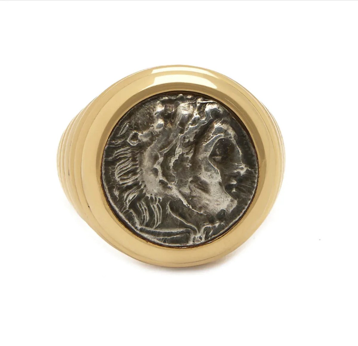 Bulgari Monete Ancient Silver Alessandro Magno Coin Gold Bold Ring - Castafiore