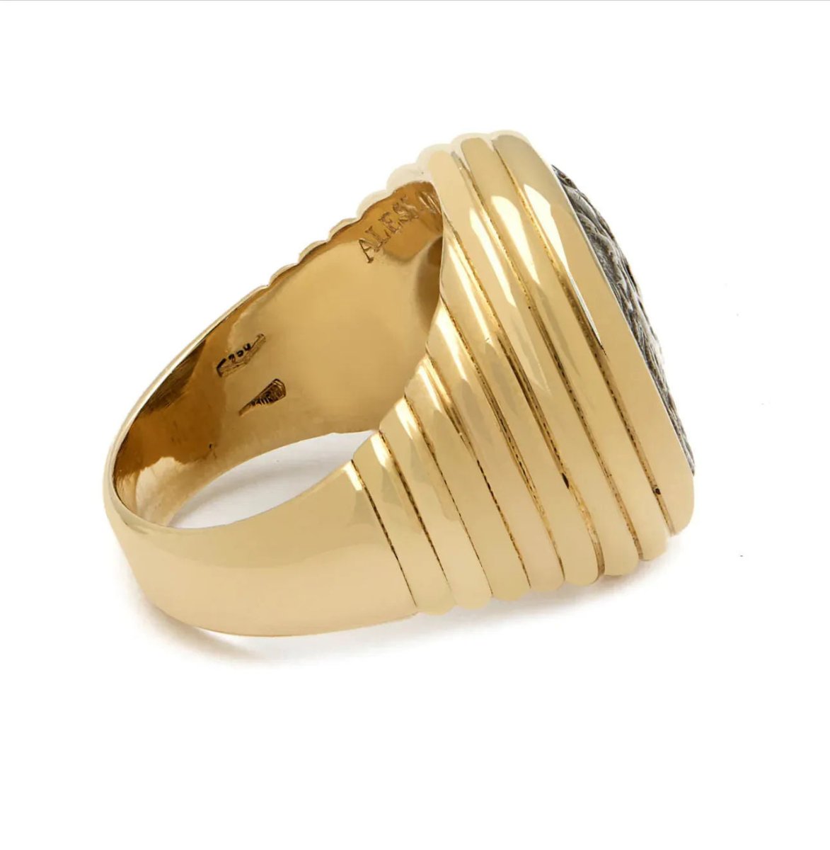 Bulgari Monete Ancient Silver Alessandro Magno Coin Gold Bold Ring - Castafiore