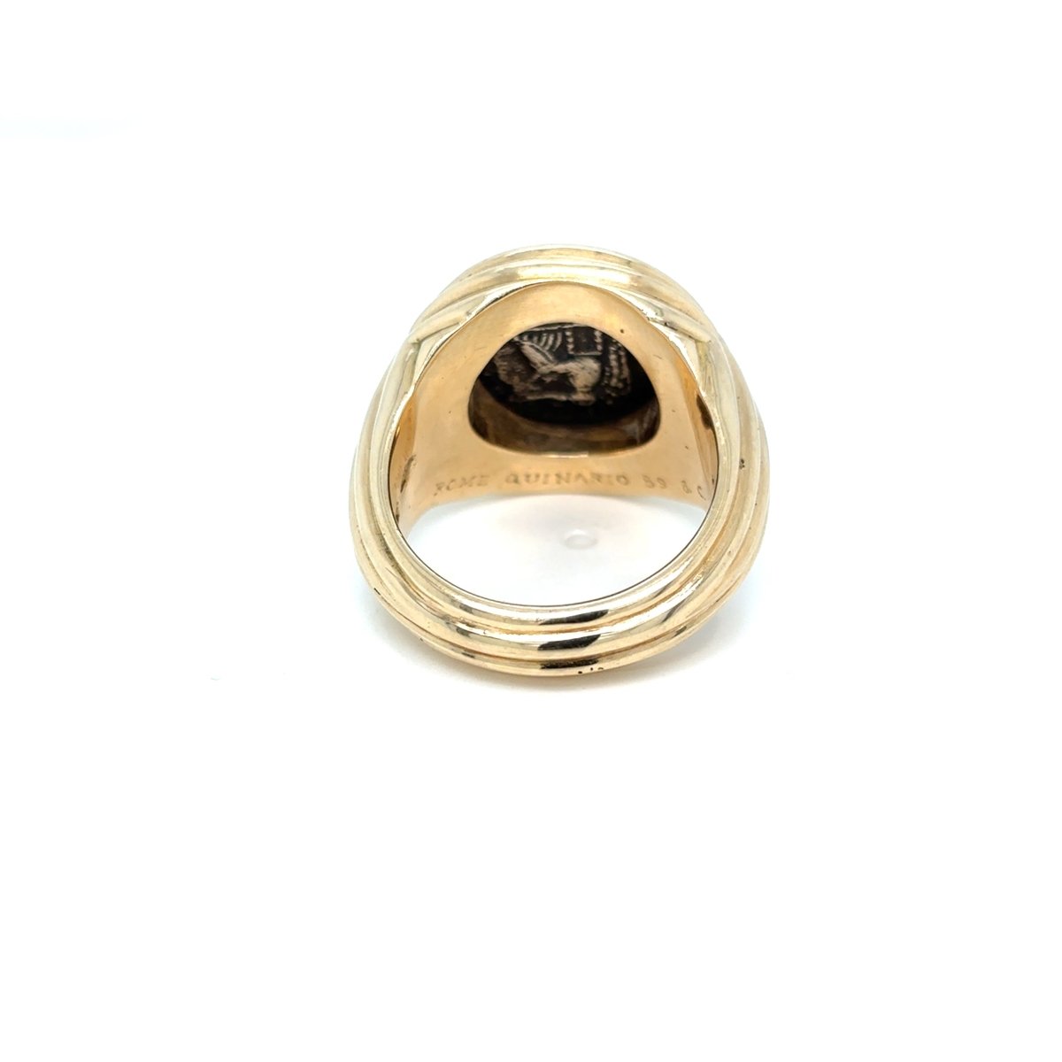 Bulgari Monete Ancient Silver M. Porcius Cato, Quinario, Roma, 89 a.C. Gold Ring - Castafiore
