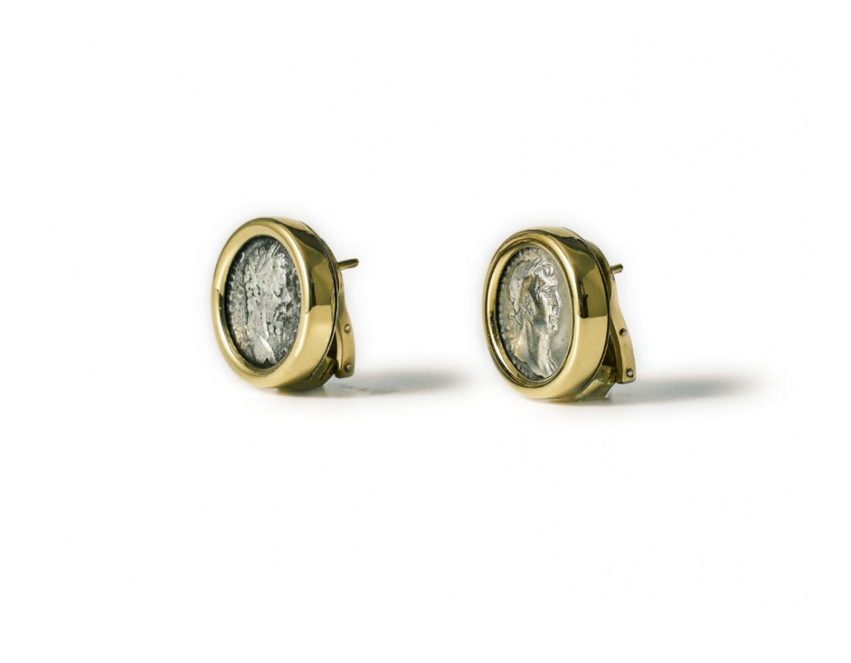Bulgari Monete Gold Rare Ancient Silver Coin Earrings - Castafiore