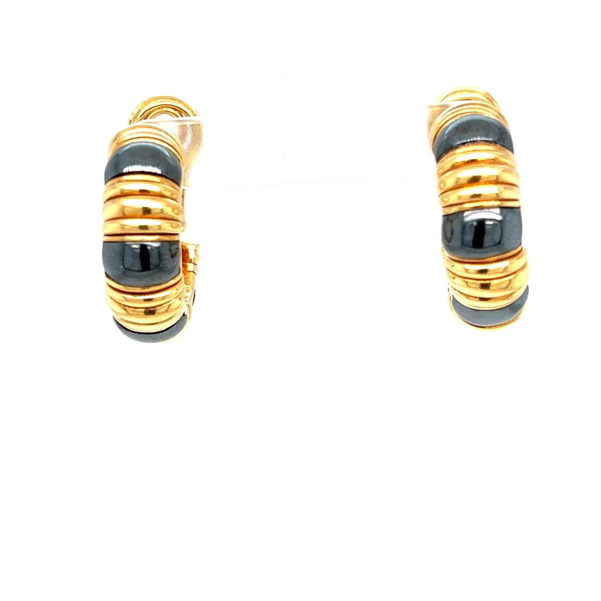 Bulgari Parentesi Gold Hematite Clip - On and Pin Hoop Earrings - Castafiore