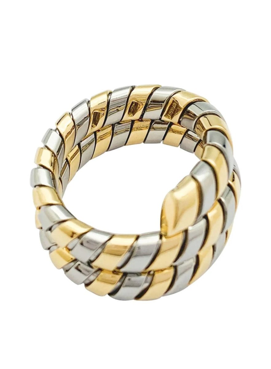 Bulgari Serpenti Tubogas Ring in 18k Yellow Gold and Steel, 1980s - Castafiore