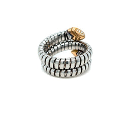 Bulgari Serpenti Tubogas Ring in Steel, Rose Gold and Diamonds - Castafiore