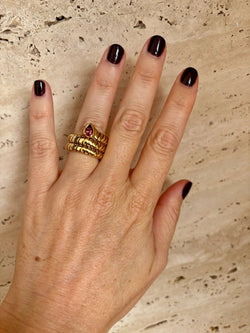 Bulgari Tubogas Serpenti Tourmaline 18k Yellow Gold 3 - Row Ring - Castafiore