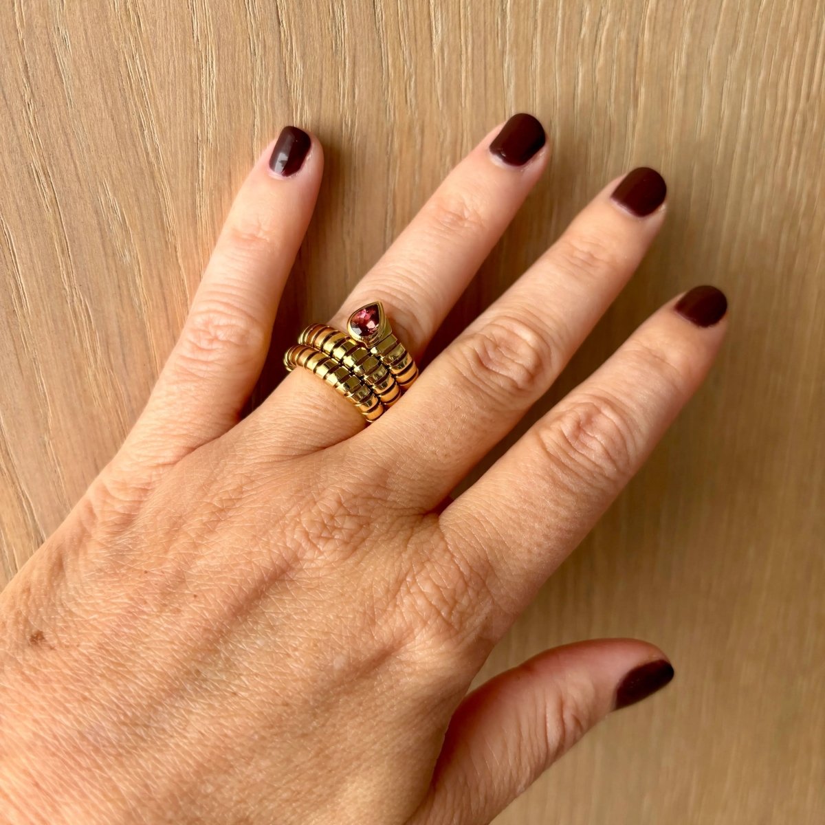 Bulgari Tubogas Serpenti Tourmaline 18k Yellow Gold 3 - Row Ring - Castafiore