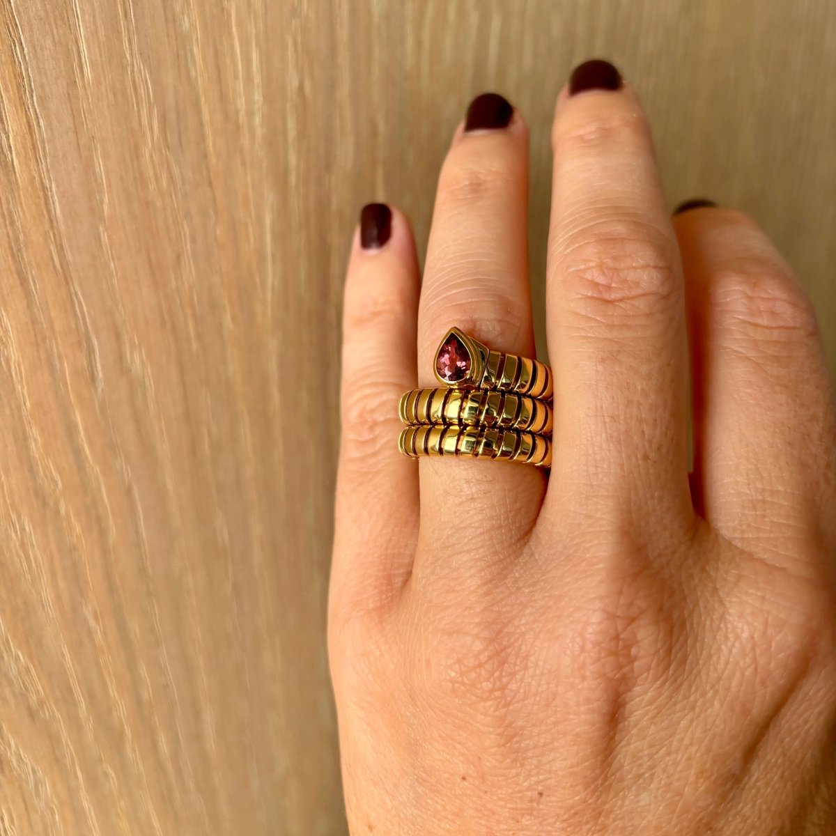 Bulgari Tubogas Serpenti Tourmaline 18k Yellow Gold 3 - Row Ring - Castafiore