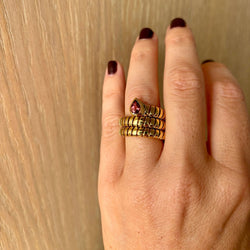 Bulgari Tubogas Serpenti Tourmaline 18k Yellow Gold 3 - Row Ring - Castafiore