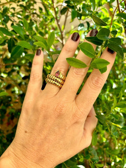 Bulgari Tubogas Serpenti Tourmaline 18k Yellow Gold 3 - Row Ring - Castafiore