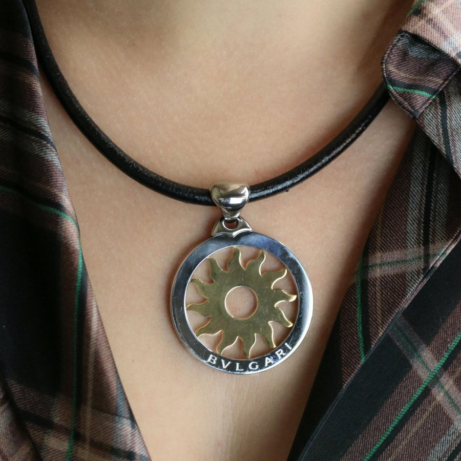 BVLGARI Collier Tondo Sun or acier Grand Modèle - Castafiore