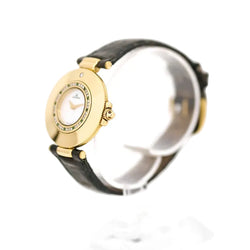 Montre JAEGER-LECOULTRE en or jaune, nacre, cuir, émeraudes et diamants