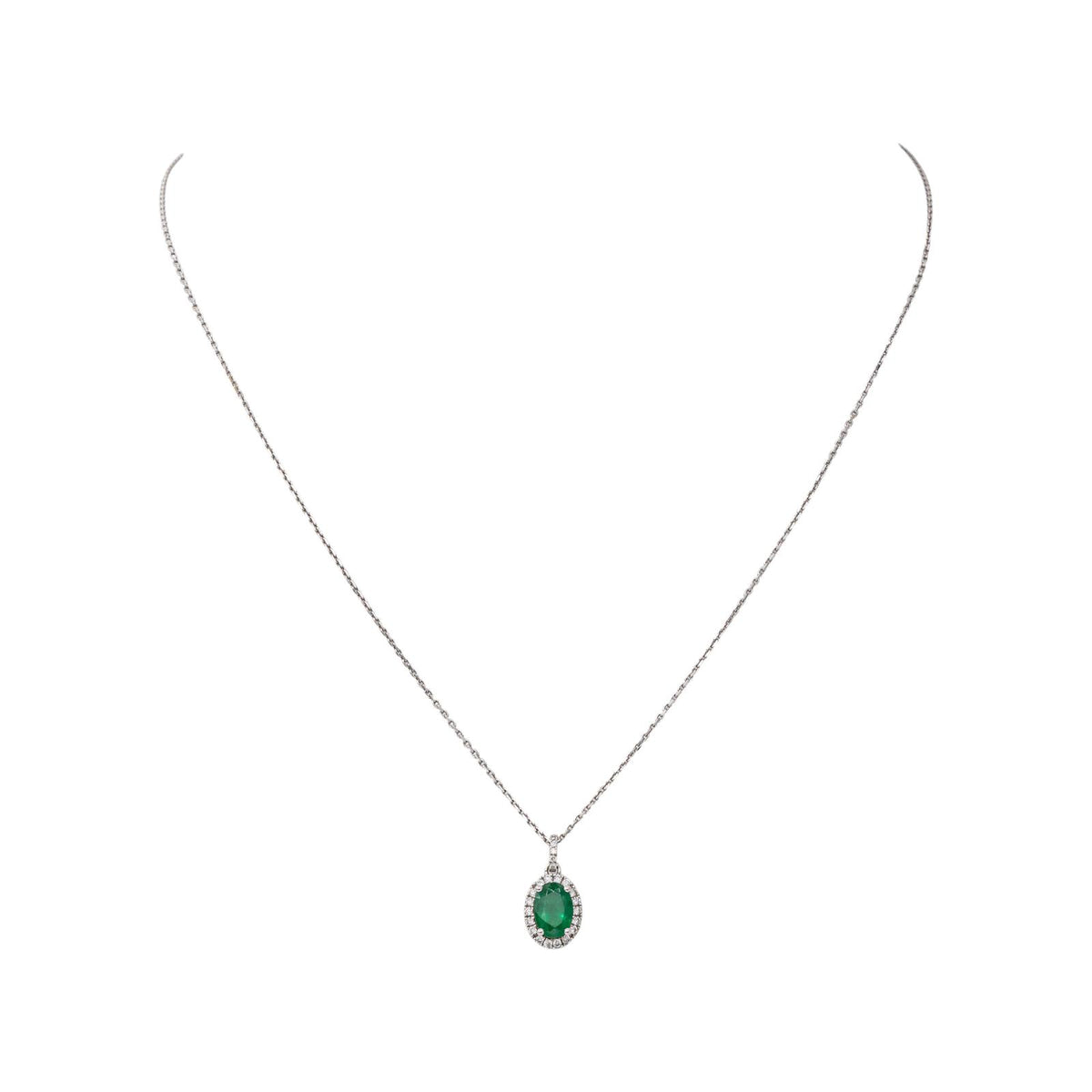 Collier Pendentif Or blanc Emeraude