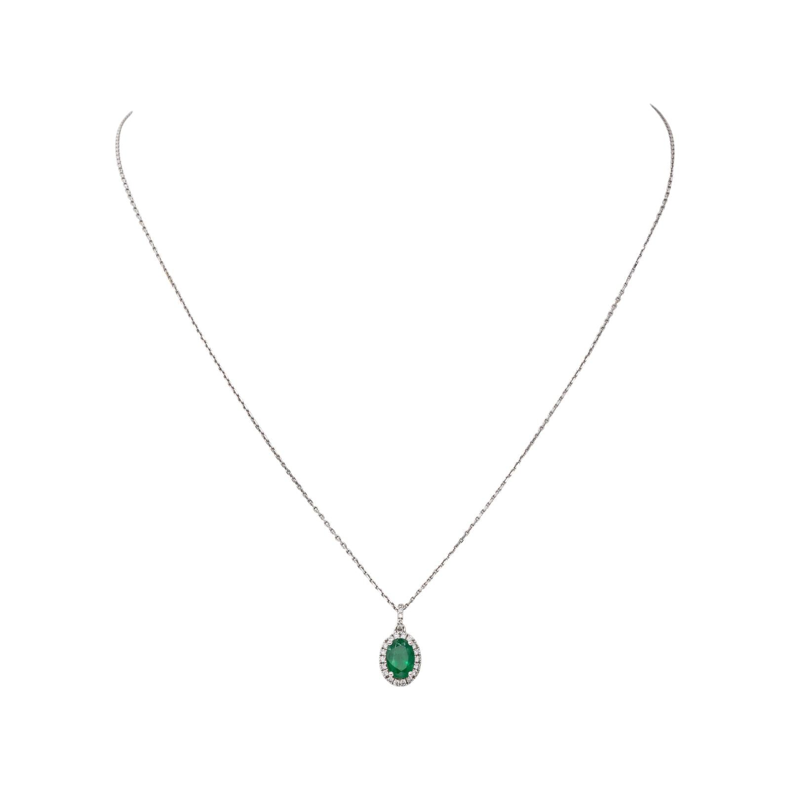 Collier Pendentif Or blanc Emeraude