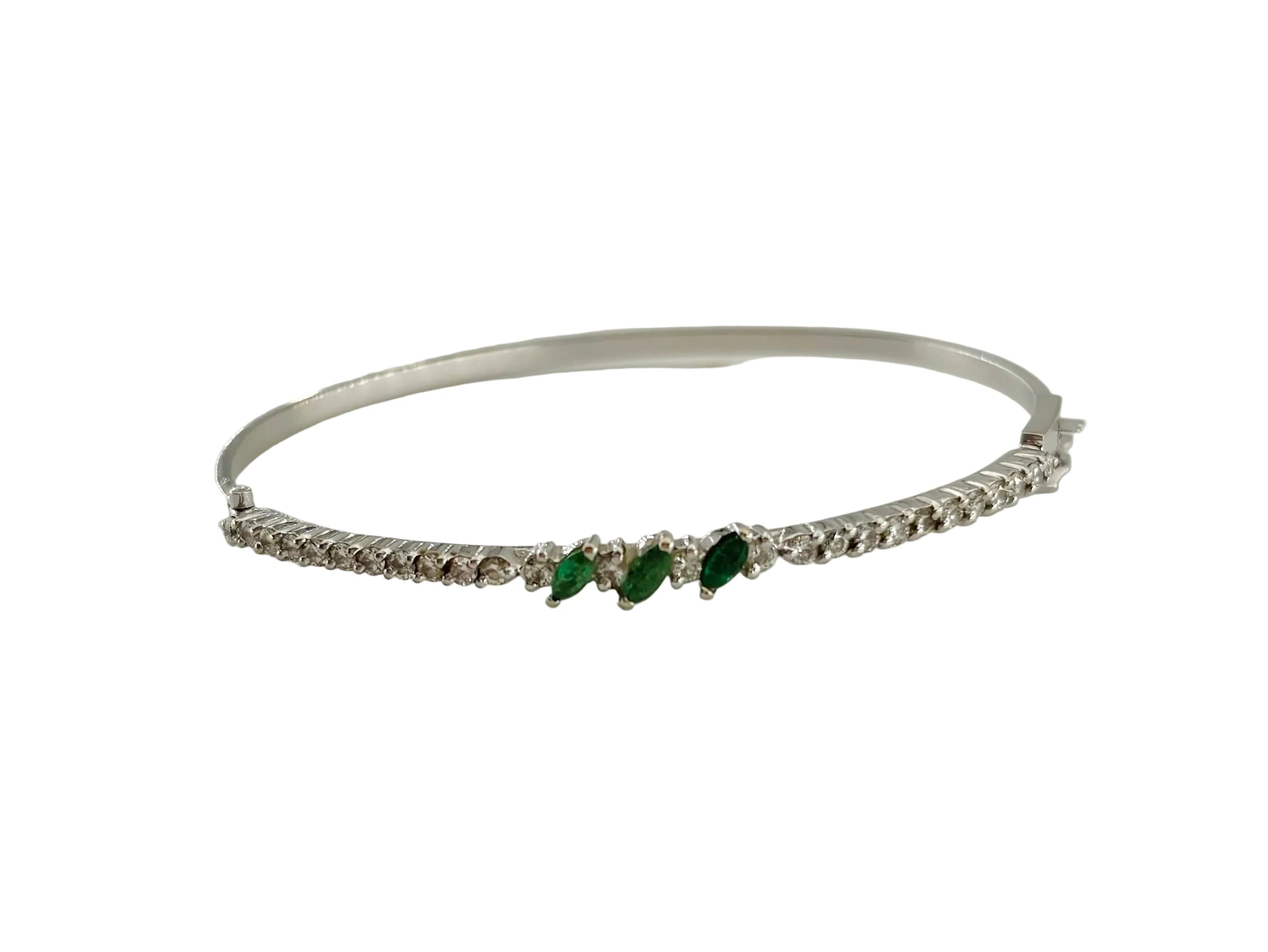 Bracelet Jonc en or blanc, émeraudes et diamants