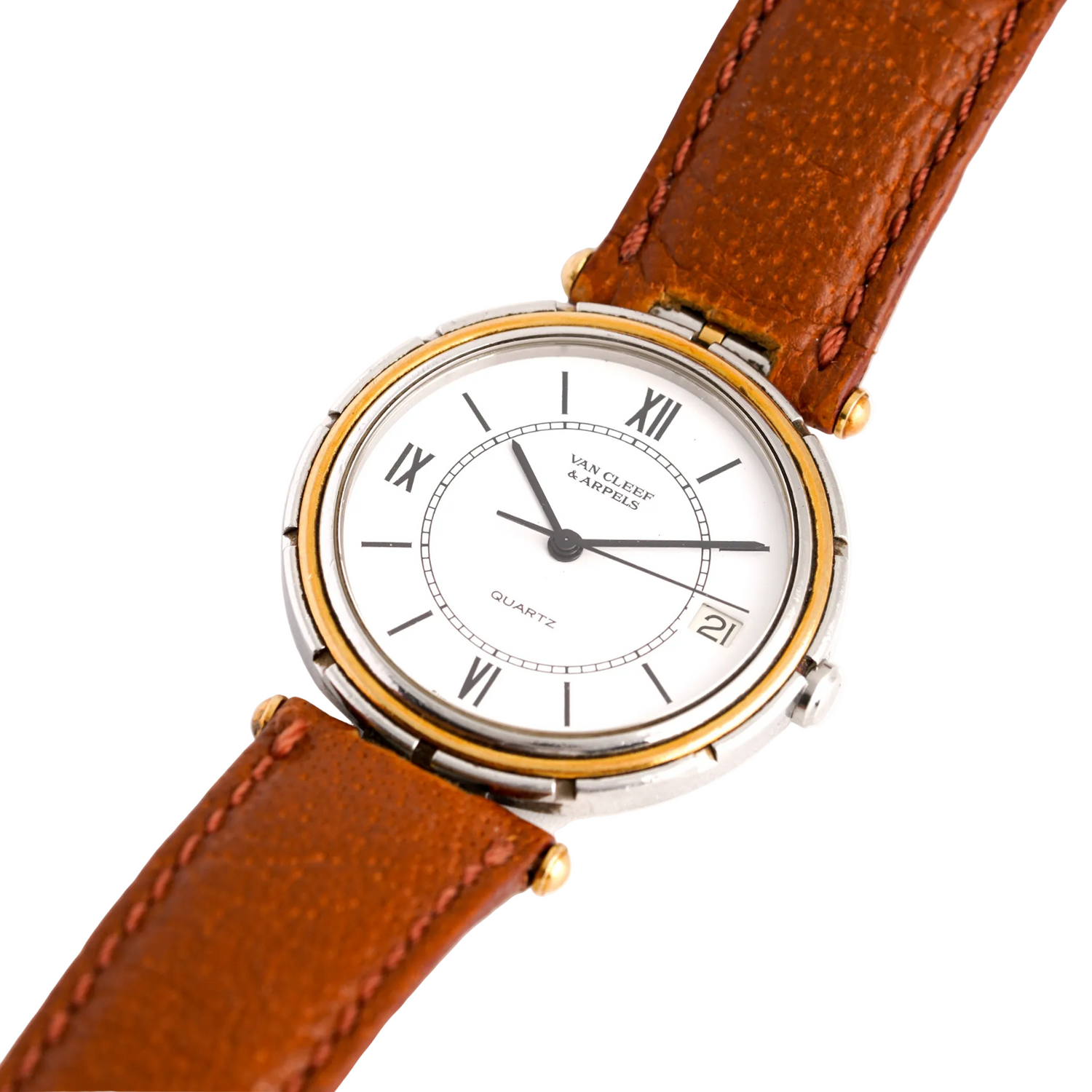 Montre VAN CLEEF & ARPELS "PA 49" GM en or jaune, acier et cuir