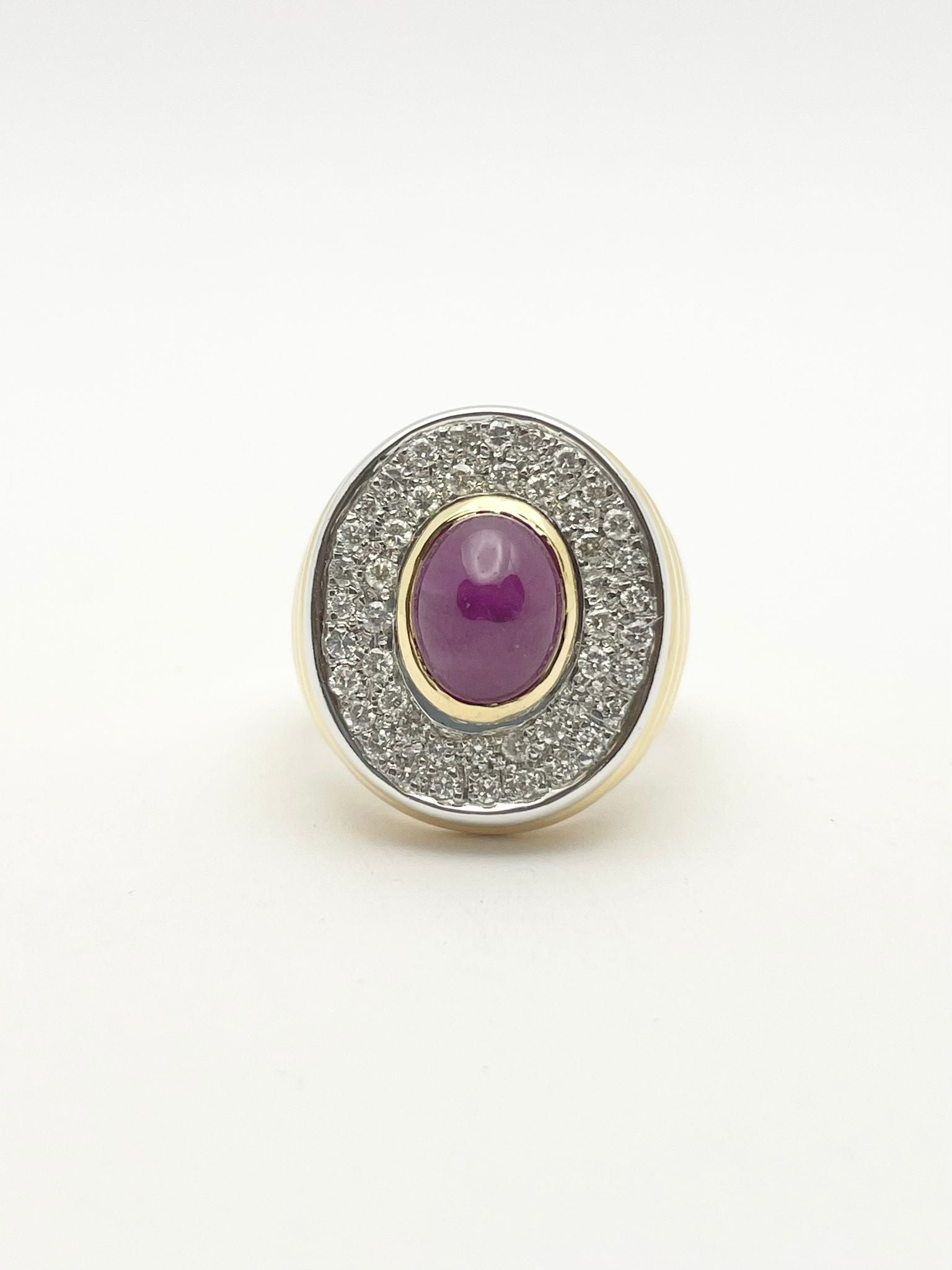 Bague Cocktail en or blanc, or jaune, rubis et diamants