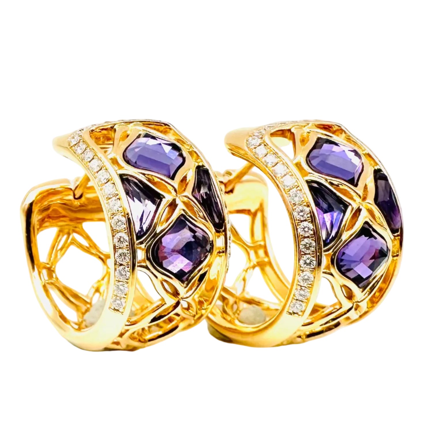 Boucles d'oreilles Créoles CHOPARD "Impériale" en or rose, améthystes et diamants