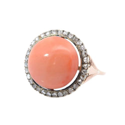 Bague Entourage en or jaune, corail et diamants