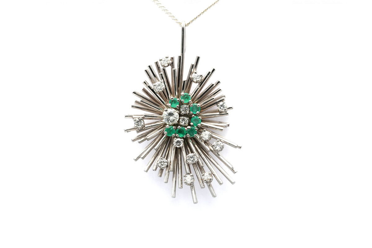 Pendentif en or blanc, émeraudes et diamants