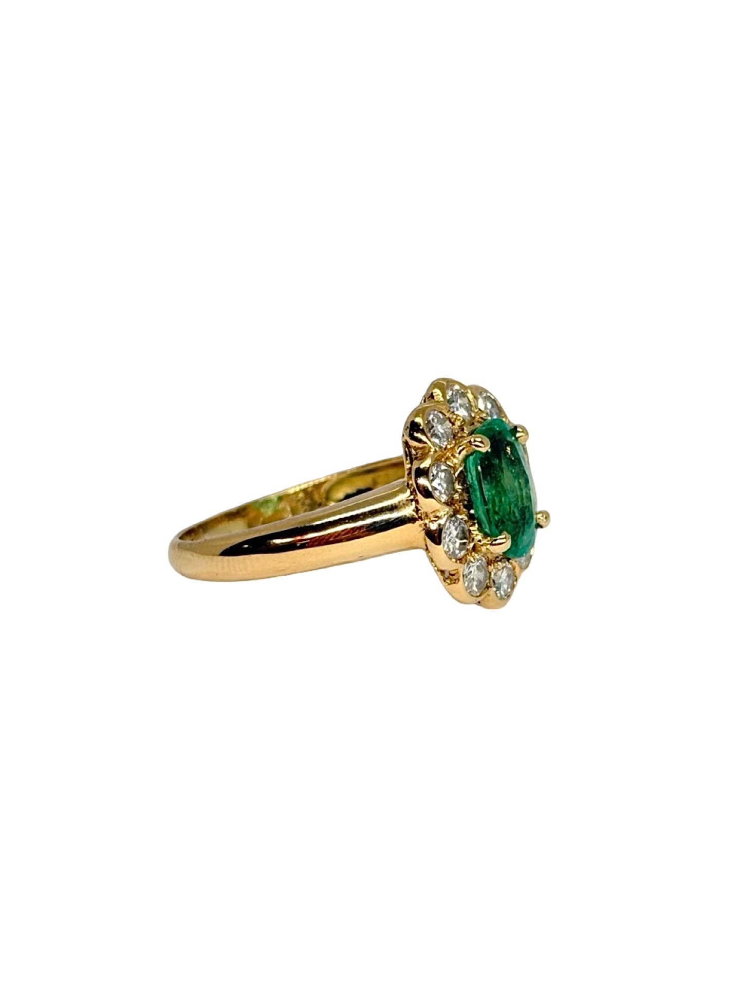 Bague Marguerite en or jaune, émeraude et diamants