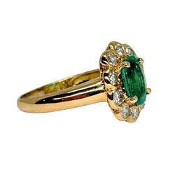 Bague Marguerite en or jaune, émeraude et diamants