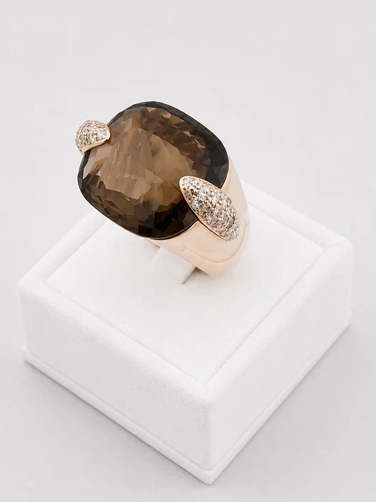 Bague Cocktail en or jaune, quartz et diamants