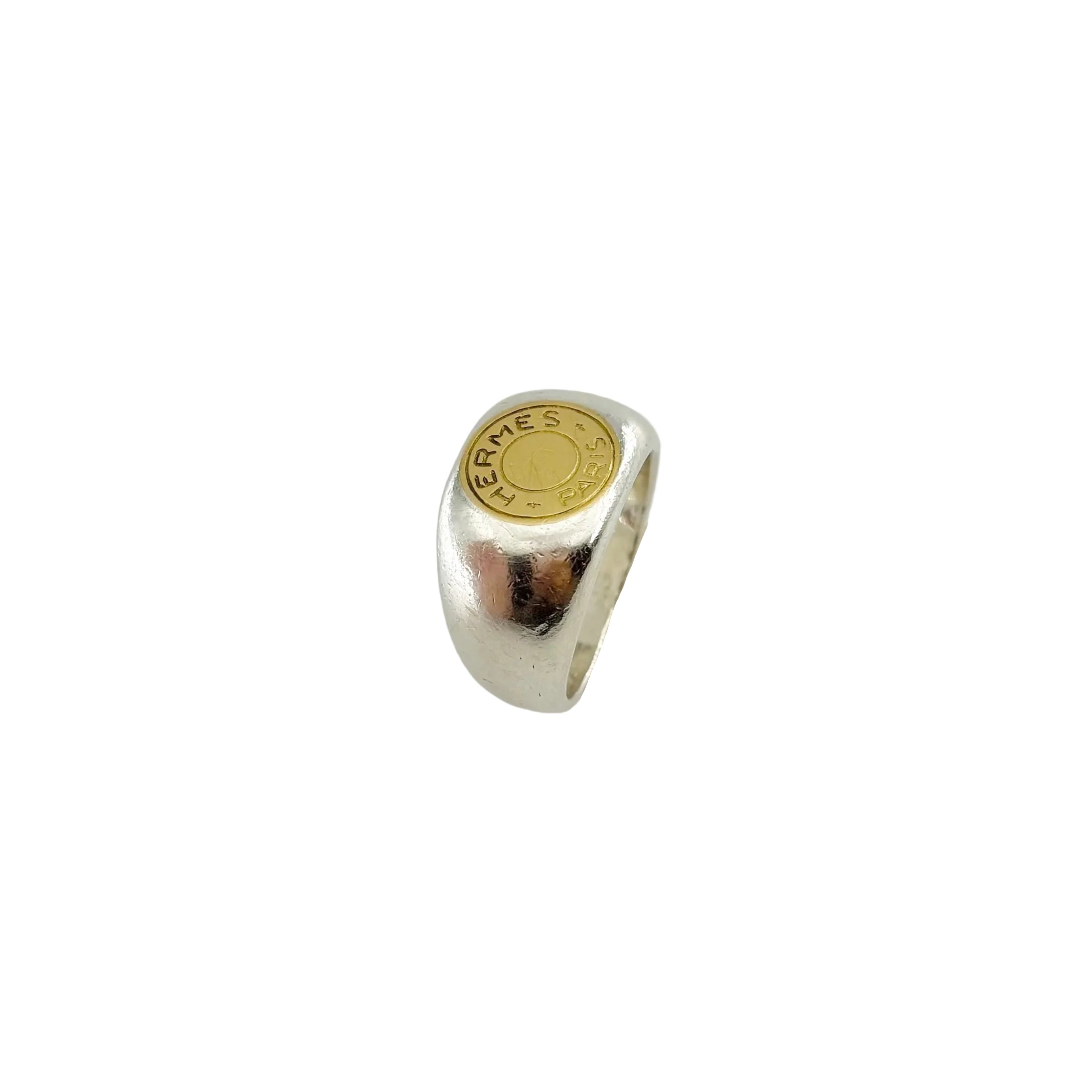 Bague Chevalière HERMÈS "Clou de selle" en argent et or jaune