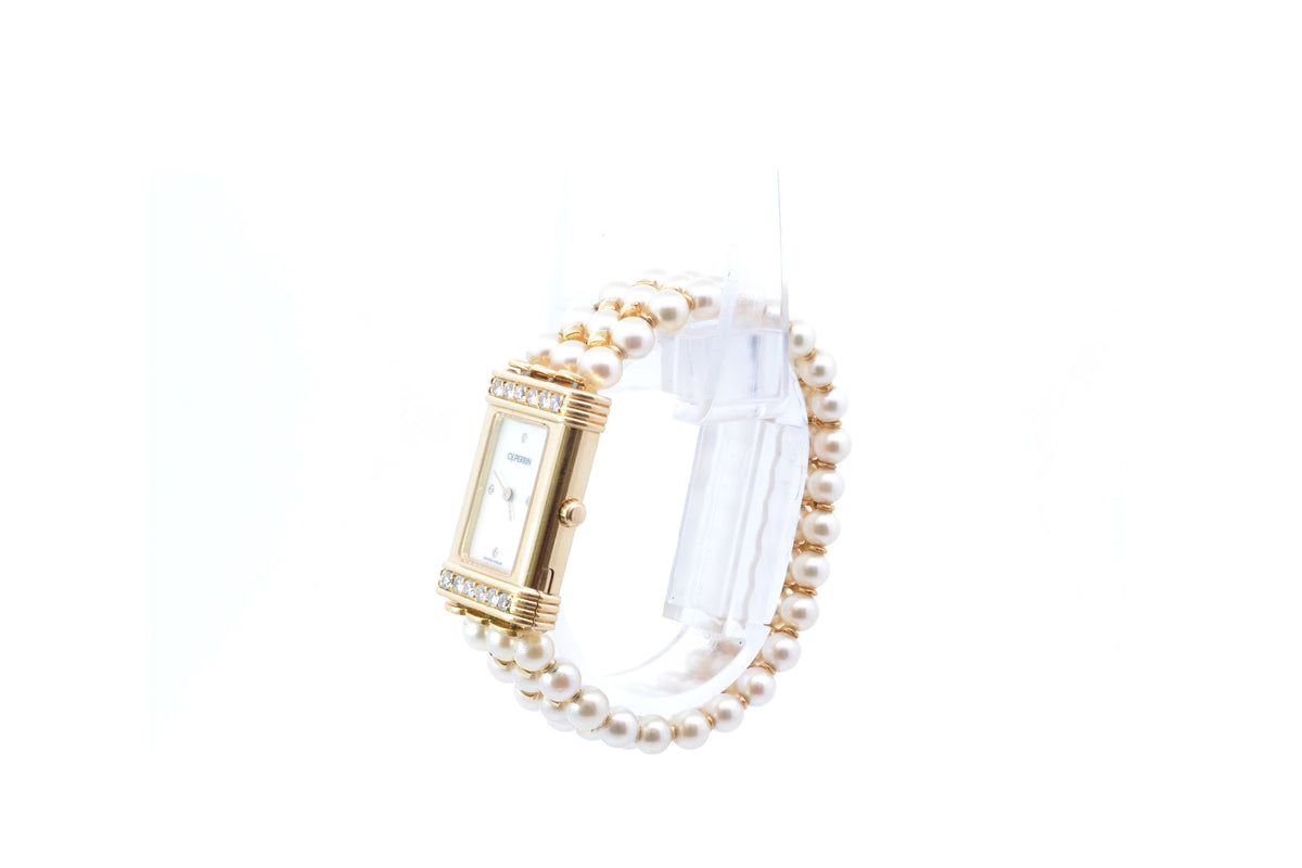 Montre OJ Perrin en or jaune, perles et diamants