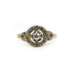 Bague en or jaune, platine et diamants