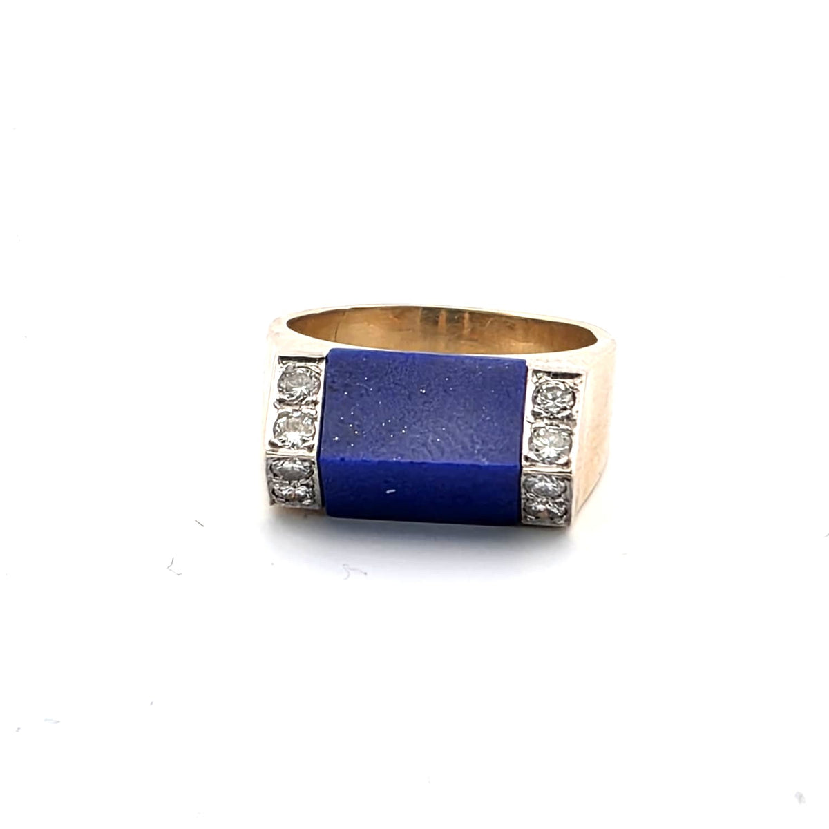 Bague Chevalière en or jaune, lapis-lazuli et diamants