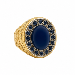 Bague Cocktail en or jaune, platine, saphir et diamants