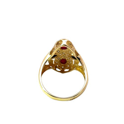Bague Cocktail en or jaune, or blanc, rubis, saphirs et diamants