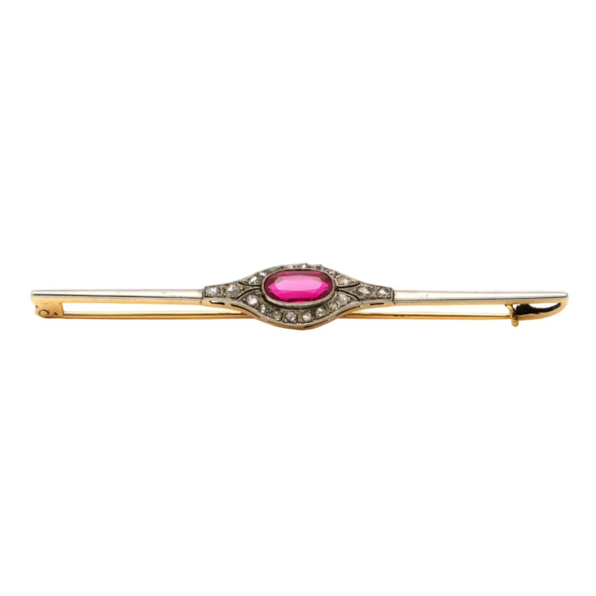 Broche Épingle en or blanc, or jaune, rubis et diamants